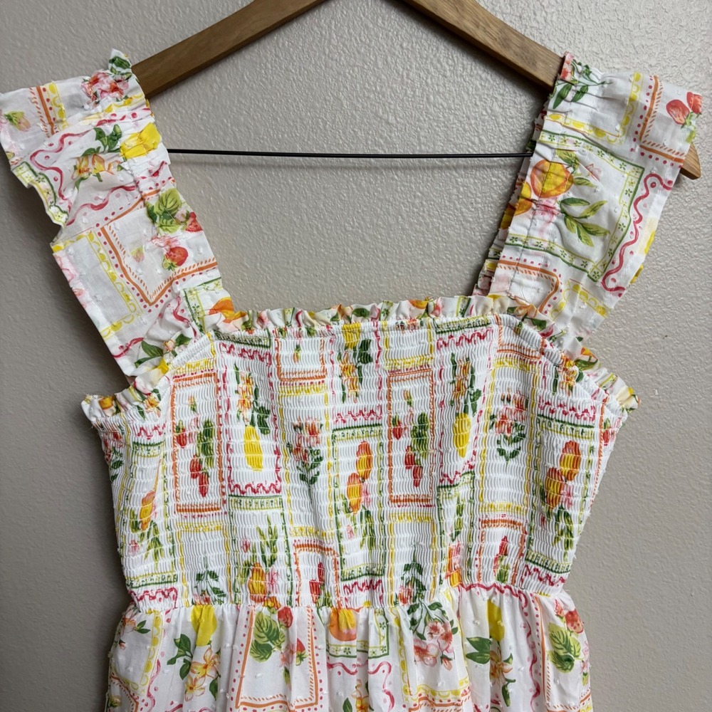 Rachel Zoe Fruit Print Tiered Midi Dress Size 4 Cottagecore Summer Sun Dress - Picture 2 of 11